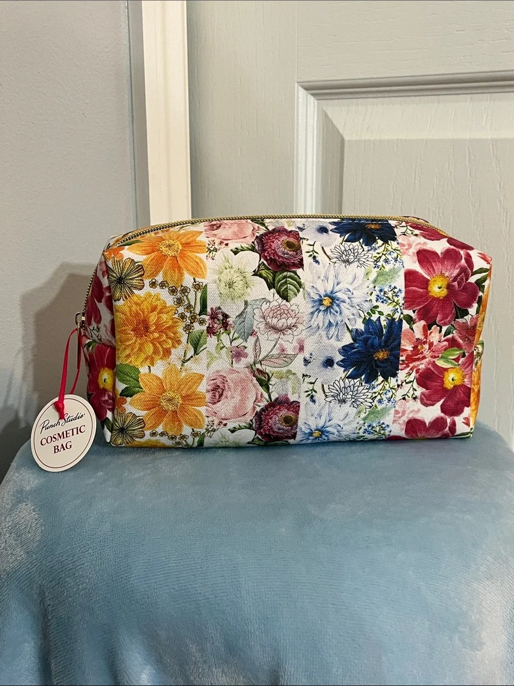 Punch Studio Colorful Floral Stripe Cosmetic Bag NWT